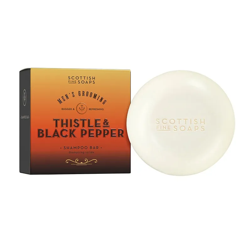 Scottish Fine Soaps Thistle & Black Pepper Shampoo Bar 100g in Carton