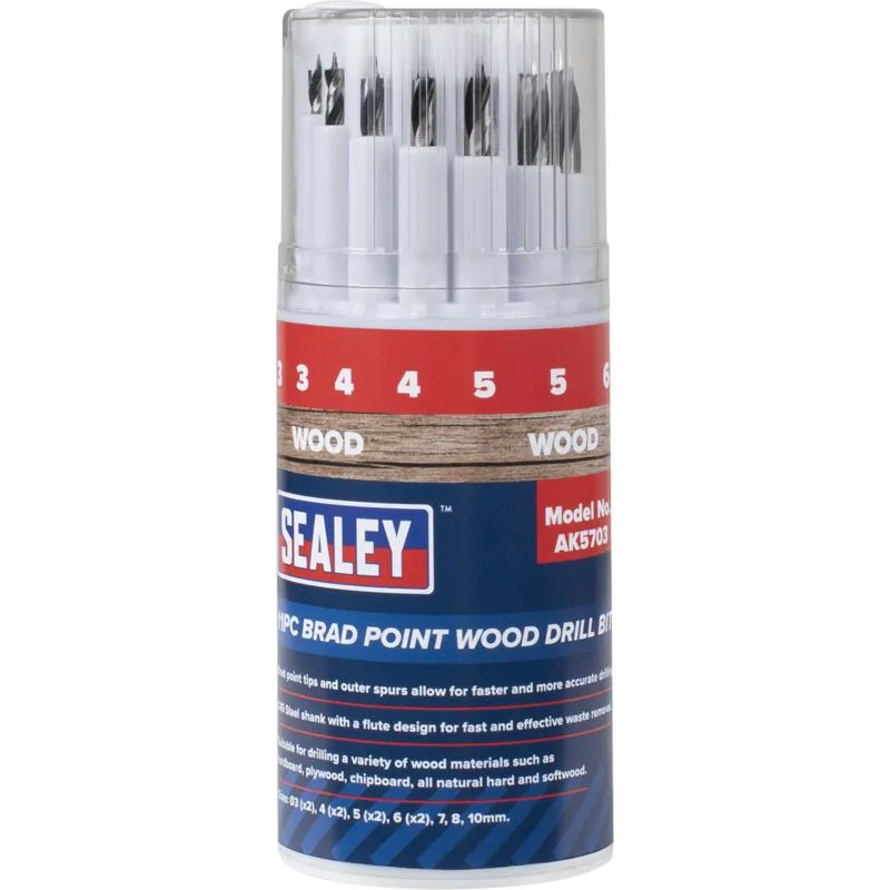 AK5703 Brad Point Wood Drill Bit Set 11pc - Sealey