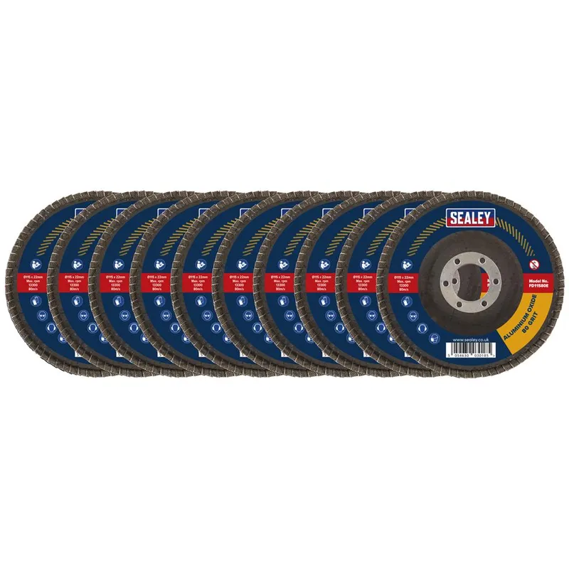 Sealey Aluminium Abrasive Flap Discs Pack of 10 115mm 80g