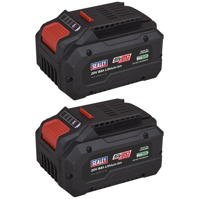 Sealey - BK08 SV20 Series Power Tool Battery 20V 8Ah - Pack of 2