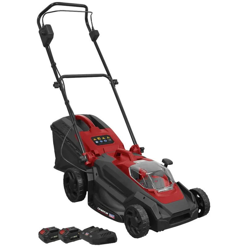 Sealey CP40VLM Twin 20v Cordless Rotary Lawnmower 400mm 2 x 4ah Li-ion Battery Charger