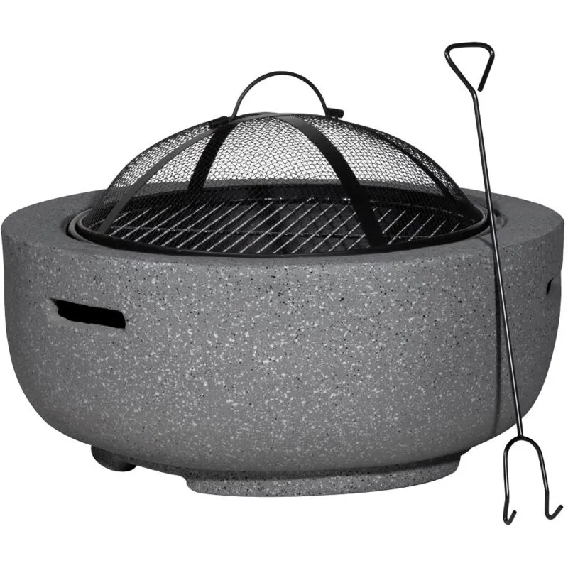 Sealey - DG189 Dellonda Round MgO Fire Pit with bbq Grill, �60cm, Safety Mesh Screen - Dark Grey
