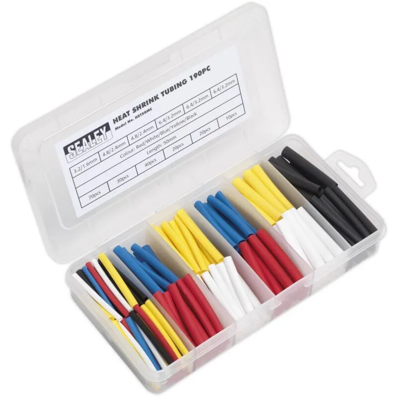 Sealey - HST50MC Heat Shrink Tubing Assortment 50mm 190pc - Mixed Colours