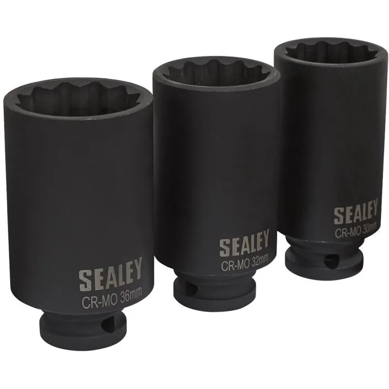 Sealey SX051 Impact Hub Nut Socket Set 12-point 1/2"sq Drive 3pc