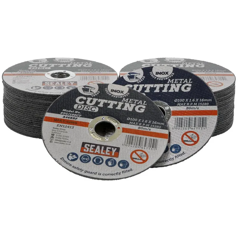 Sealey Metal Cutting Disc 100mm 1.6mm Pack of 50