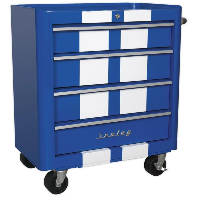 Sealey AP28204BWS Rollcab 4 Drawer Retro Style- Blue with White St...