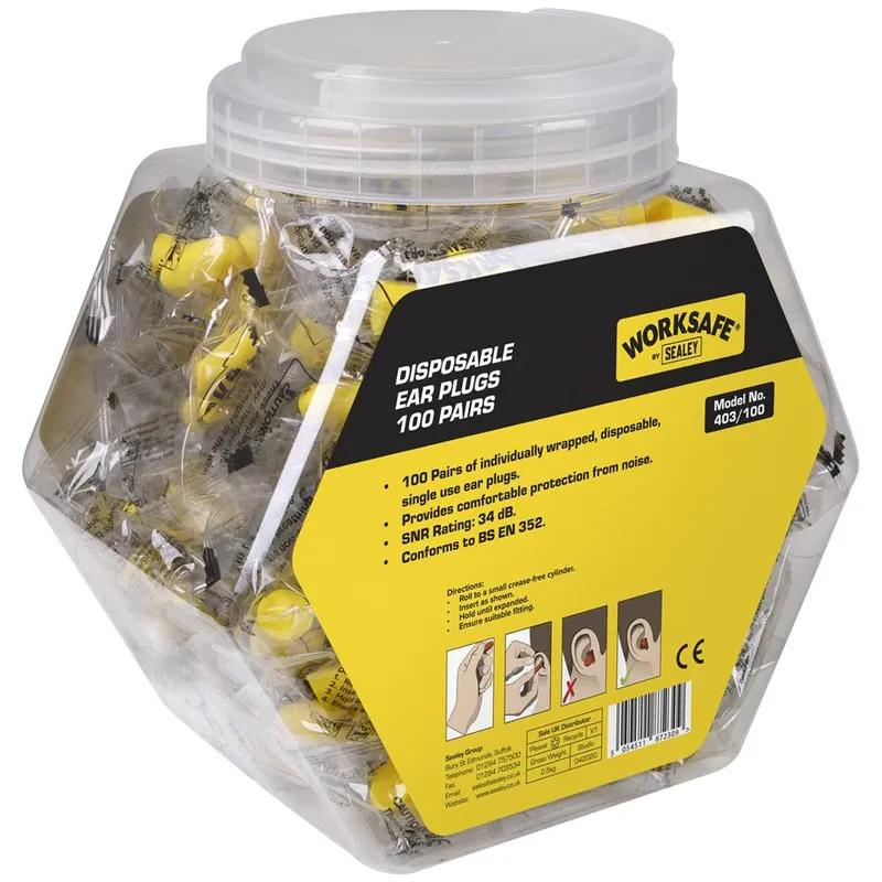 Sealey Worksafe Disposable Ear Plugs Pack of 100