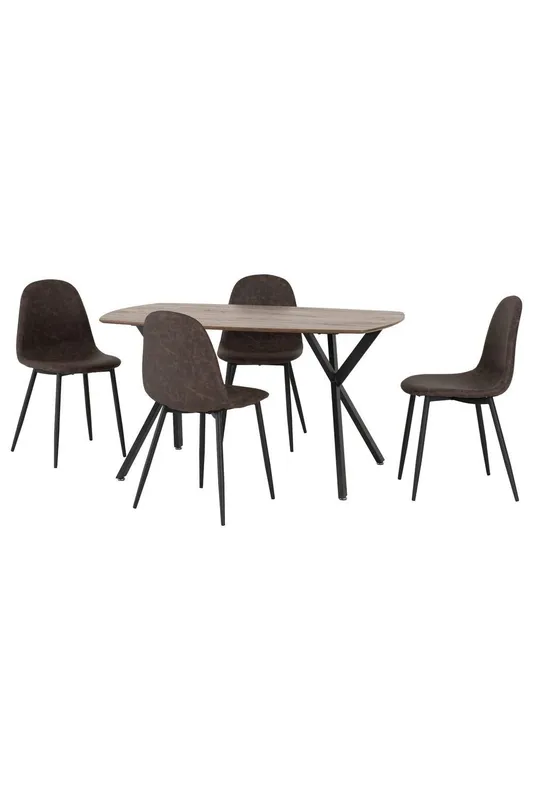 Seconique - Athens Rectangular Dining Set - Medium Oak Effect/Black/Brown Faux Leather