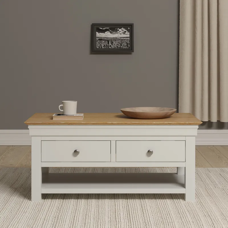 Seconique Bordeaux 2 Drawer Coffee Table (Fully Assembled) in Ivory Ivory