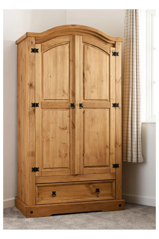Seconique Corona 2 Door 1 Drawer Wardrobe in Natural Natural