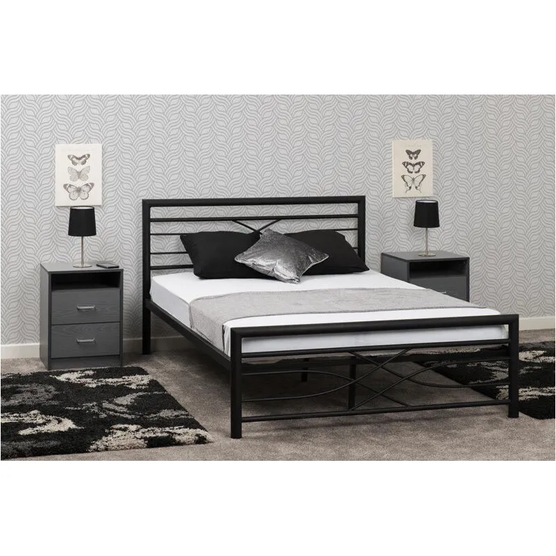 Seconique - Kelly 4 Feet 6 Inches Bed Frame - L200 x W145 x H97 cm - Black