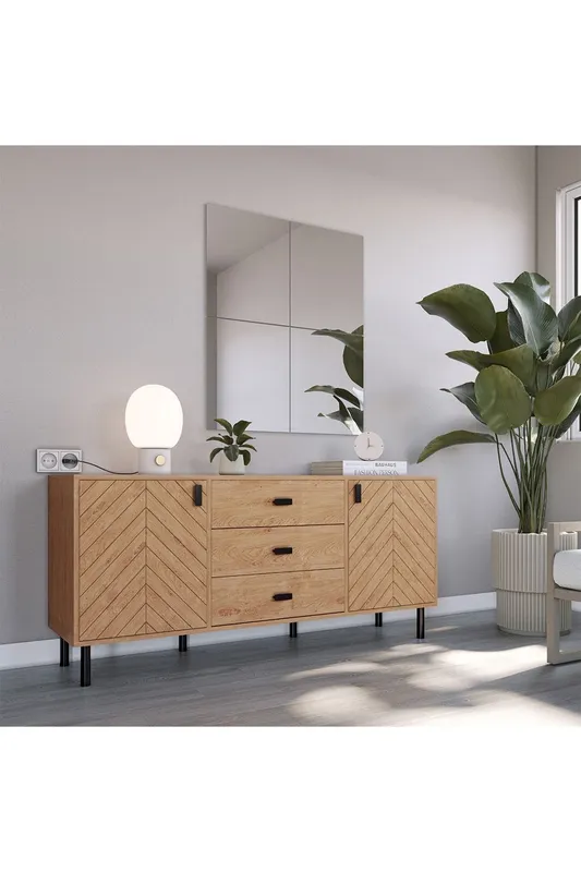 Seconique Leon 2 Door 3 Drawer Sideboard in Natural Natural