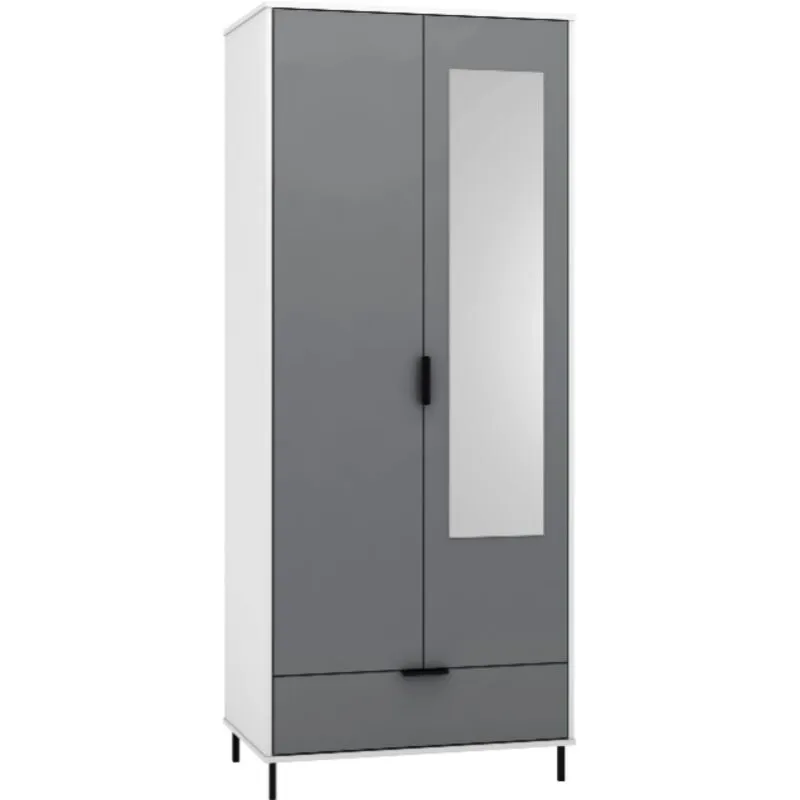 Seconique Madrid 2 Door 1 Drawer Mirrored Wardrobe in Grey Grey