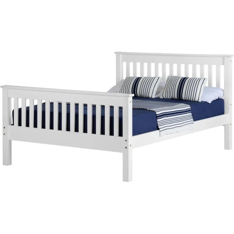 Seconique Monaco 4 Feet 6 Inches Bed High Foot End - L204 x W148 x H102.5 cm - White