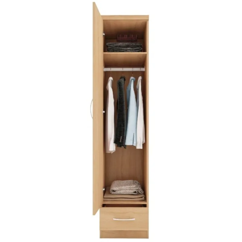 Seconique Nevada 1 Door 1 Drawer Wardrobe in Light Oak Light Oak