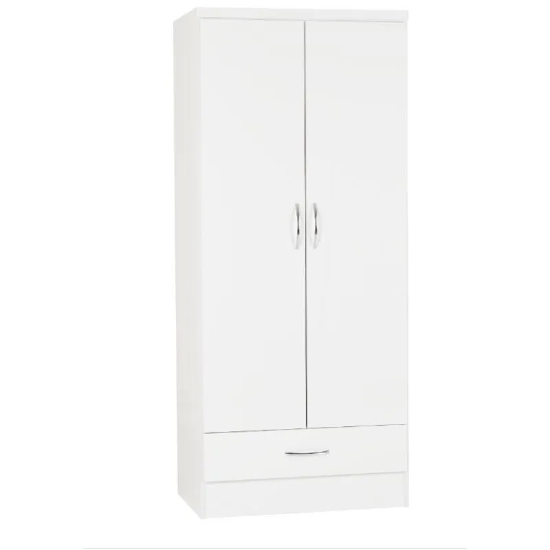 Seconique Nevada 2 Door 1 Drawer Wardrobe in White White