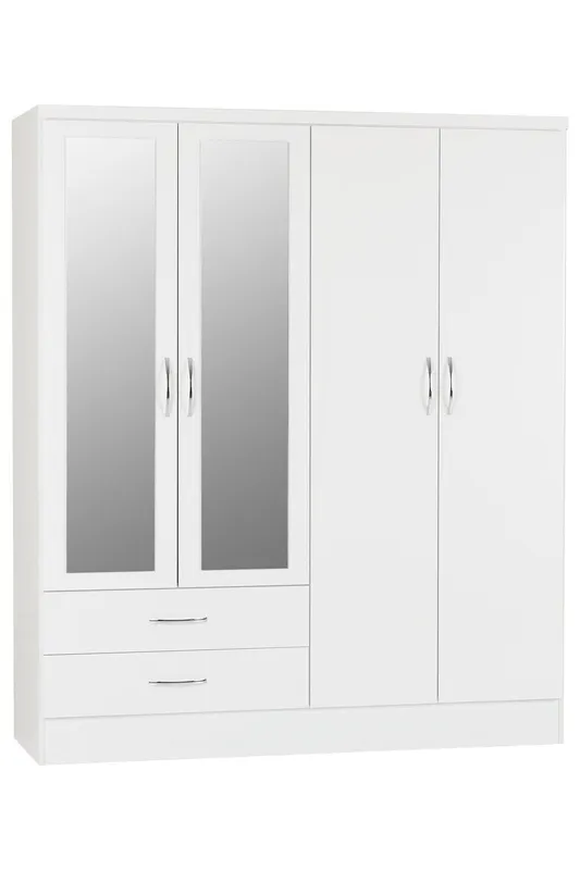 Seconique Nevada 4 Door 2 Drawer Mirrored Wardrobe in White White