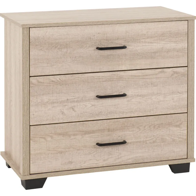 Seconique - Oliver 3 Drawer Chest - L40 x W80 x H72 cm - Light Oak Effect