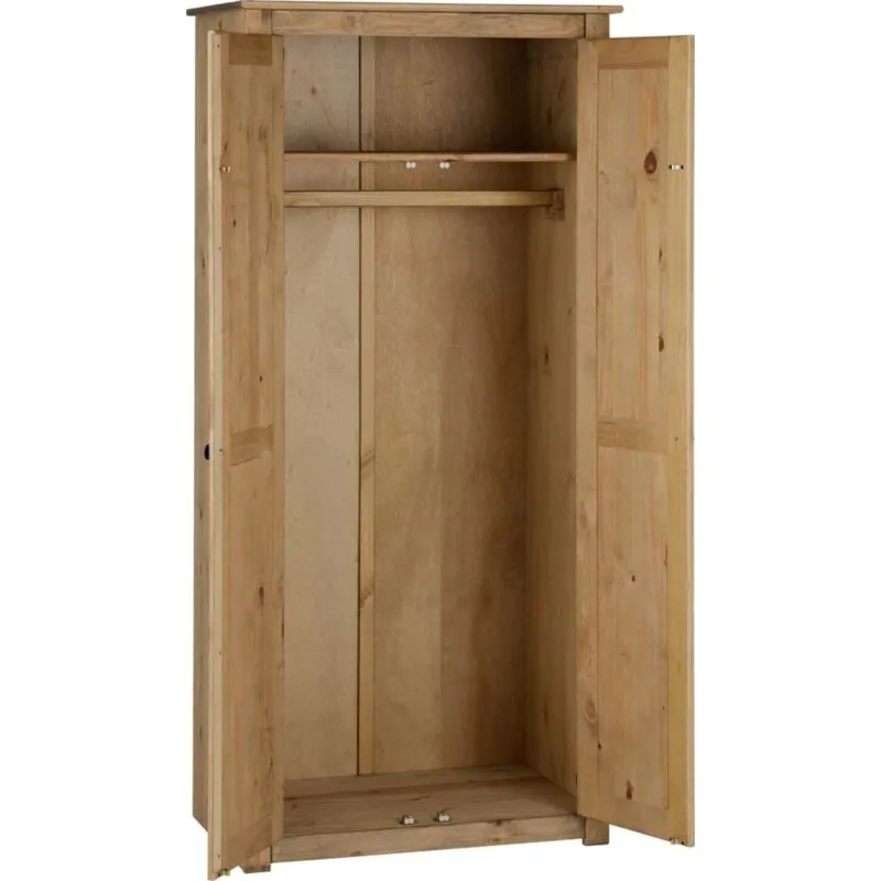 Seconique - Panama 2 Door Wardrobe - L50 x W80 x H175 cm - Natural Wax