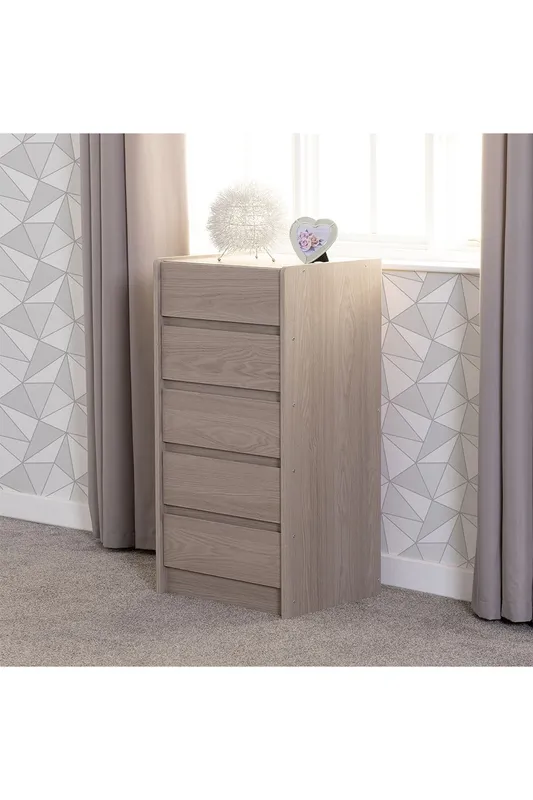 Seconique Paris 5 Drawer Chest in Light Grey Light Grey