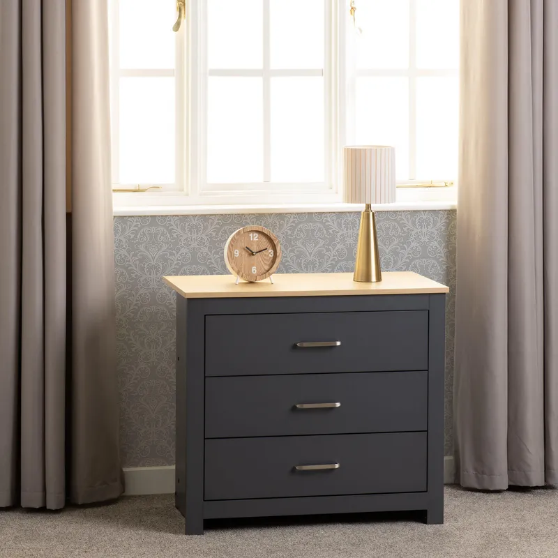 Seconique Portland 3 Drawer Chest in Grey Grey