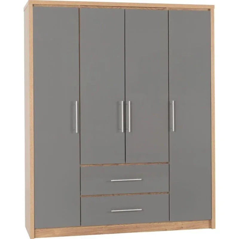 Seconique Seville 4 Door 2 Drawer Wardrobe in Grey Grey