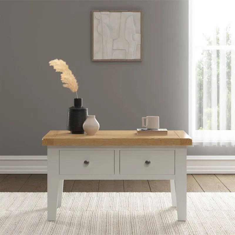 Seconique Windsor 2 Drawer Coffee Table (Fully Assembled) in Ivory Ivory