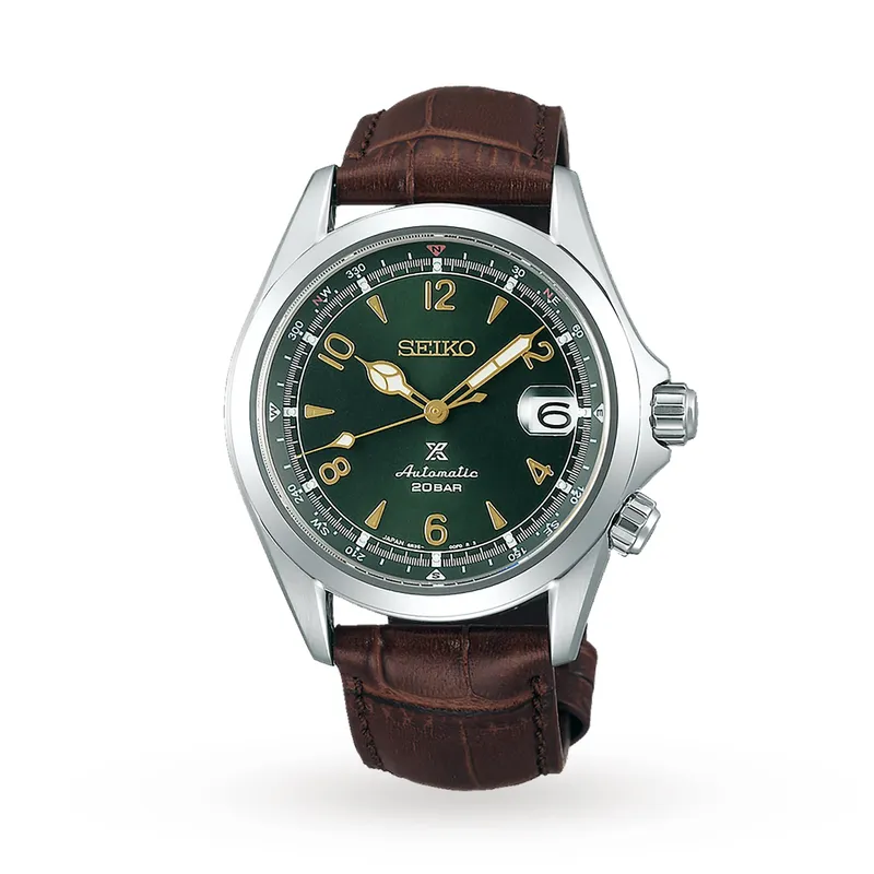 Seiko Mens Prospex Alpinist Automatic Green Dial Brown Leather Strap Watch SPB121J1