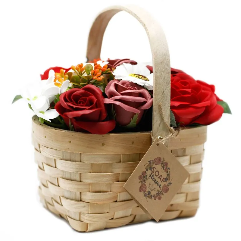 Serenityy Large Red Soap Flower Bouquet - Wicker Basket Red
