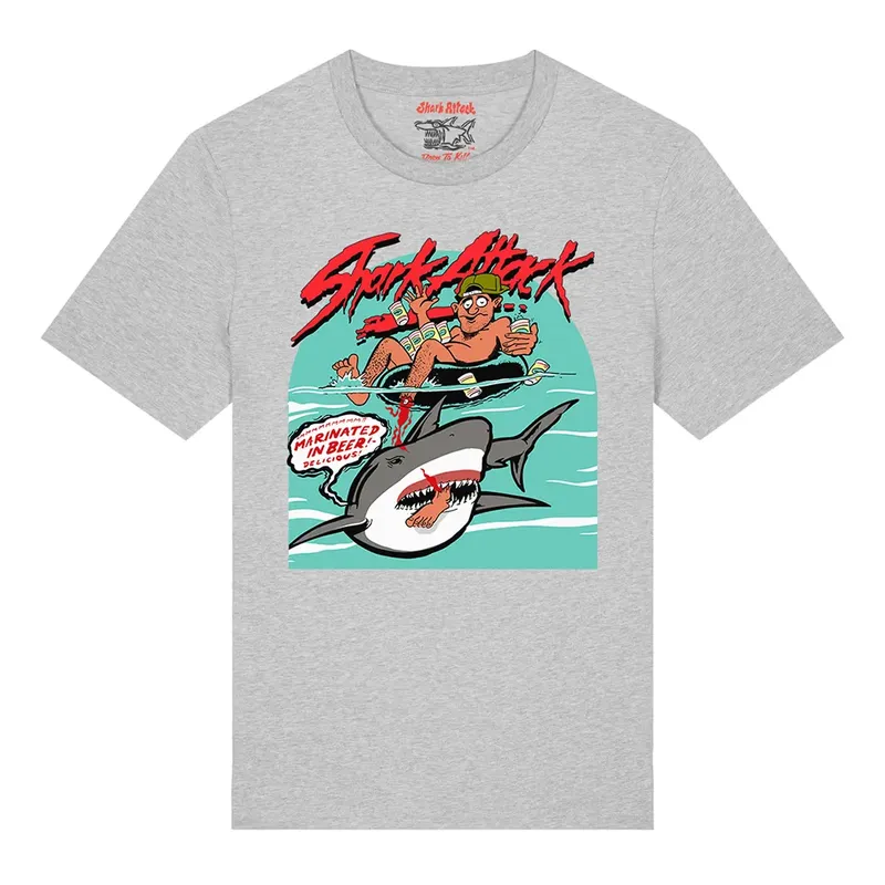 Shark Attack Beer Short Sleeve T-shirt Heather Grey XL Men