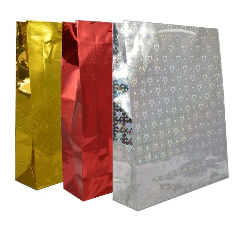 Shatchi - 100 x Assorted Colours Holographic Gift Bag Small Christmas Birthday Present