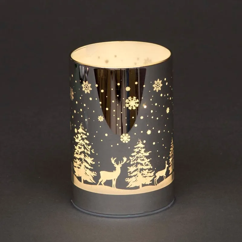 Shatchi 13cm Christmas Decorated Vase Table Forest Scene Silver Silver