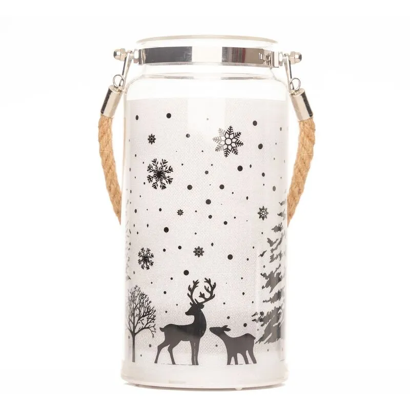 Shatchi - 23cm Christmas Decorated Jar Table Winter Woodland Scene Lantern