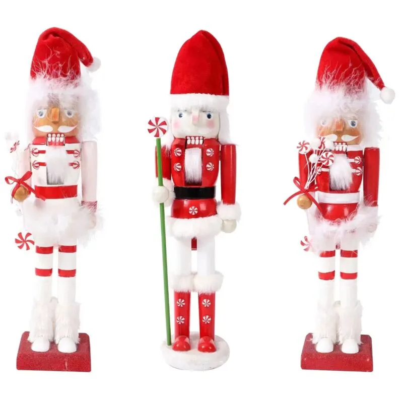 Shatchi - 38cm Wooden Santa Nutcrackers Soldiers Christmas Ornament 3pcs Set
