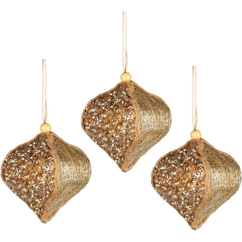 Shatchi - 3Pcs Gold Sequin Bauble 10.5cm - Christmas Tree Hanging Decorations
