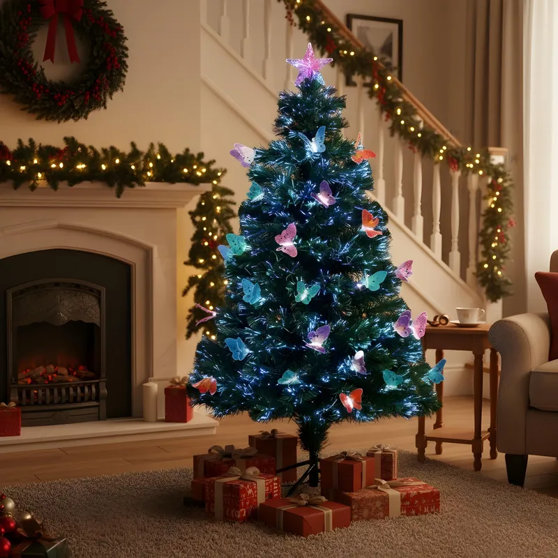 Shatchi 5ft -150cm Christmas tree Fiber Optic Pre-Lit xmas tree with Butterfly LED Lights
