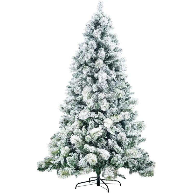 Shatchi - 6FT Frosted Snowy Boulder Pine Helsinki Fir Green Tips Bushy Artificial Plain Christmas Tree