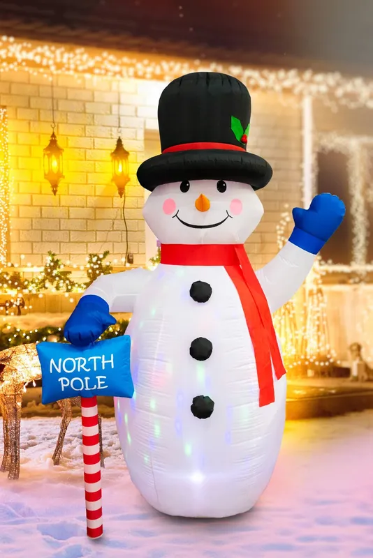 Shatchi - Pre Lit Mains Powered Auto Inflatable North Pole Snowman with 4 Multi led Lights 1.8M
