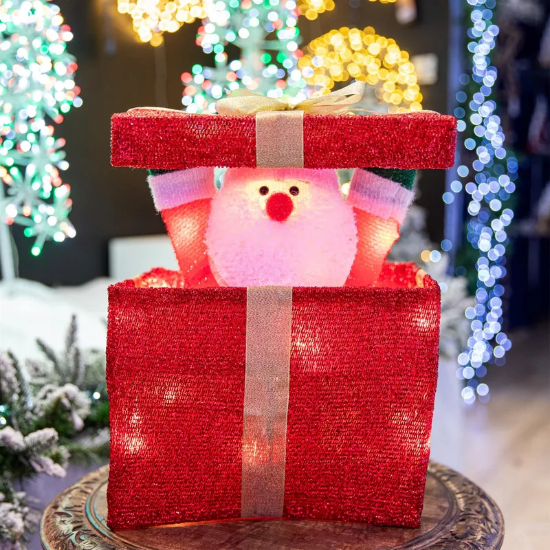 Shatchi Christmas Santa Pup-up Lighted led Gift Box 32cm
