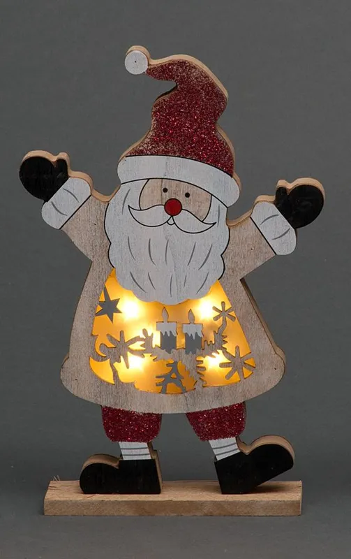 Shatchi - led Wooden Christmas Santa Home Indoor Table Decorations Ornaments Centrepiece, 27cm, Wood