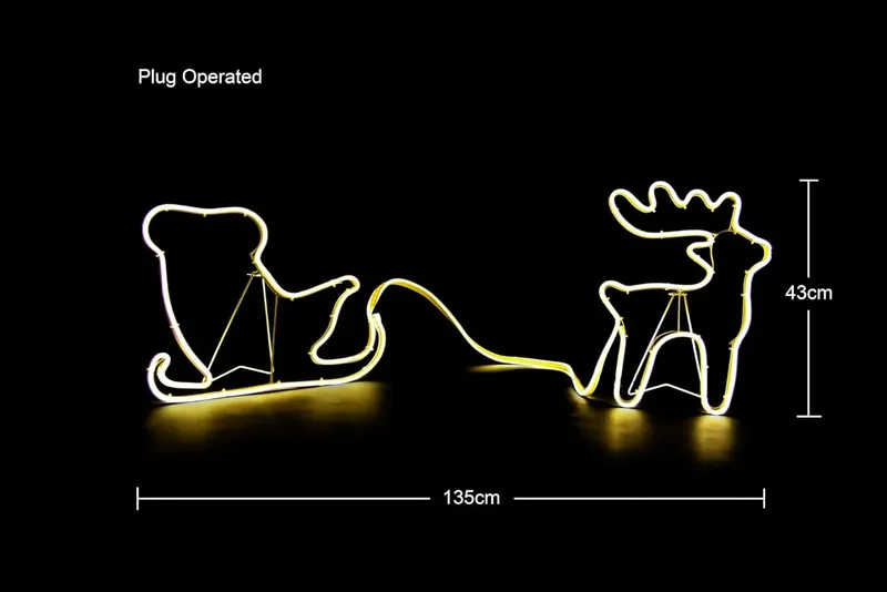 Shatchi Reindeer with Sleigh Neon Effect Rope Light Silhouette Double Side 90 Warm White LEDs in Yellow Yellow