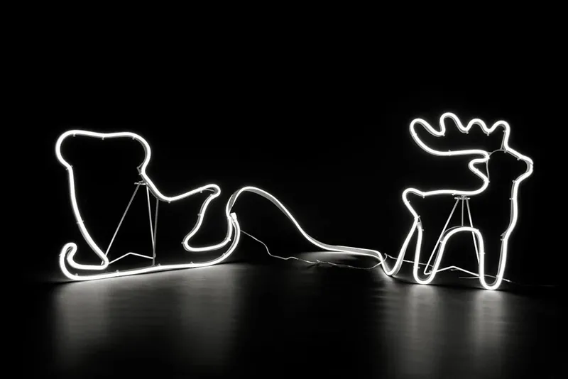 Shatchi Reindeer with Sleigh Neon Effect Rope Light Silhouette Double Side 90 Cool White LEDs White