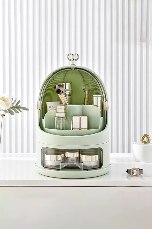 Sheonly Freestanding Large Rotating Makeup Organizer Cosmetic Organiser in Green Green