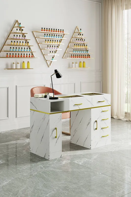 Sheonly Manicure Table with Built-in Dust Collector in White - White