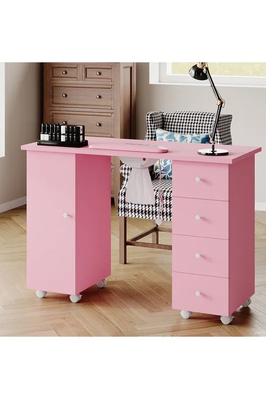 Sheonly Mobile Manicure Table with Built-in Dust Collector in Pink - Pink - Size: One Size