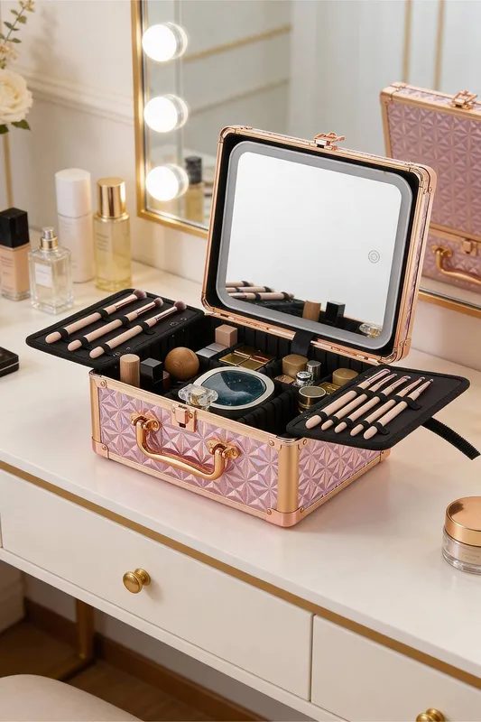 Sheonly Unisex Portable Makeup Case w/ LED Mirror in Pink Pink female