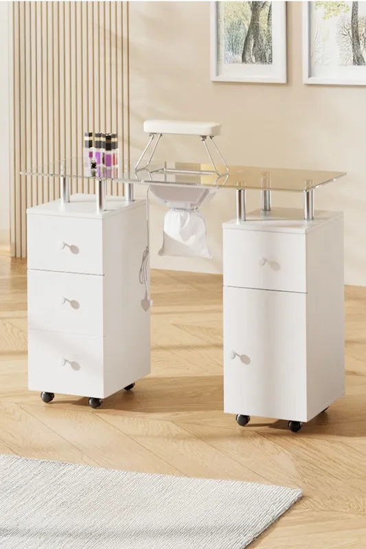 Sheonly Unisex Professional Mobile Manicure Table on Wheels in White White female