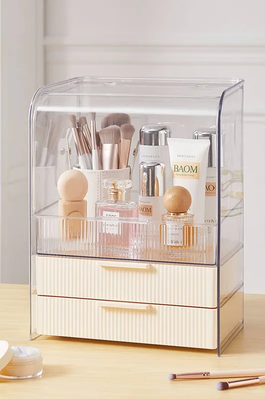 Sheonly Unisex 3-Tier Transparent Cosmetics Storage Organizer w/ 2 Drawers Multicolor female