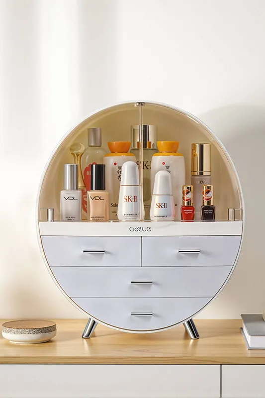 Sheonly Unisex 40CM High Round Transparent Cosmetic Display Box w/ 4 Drawers Storage Box in Grey Grey One Size female