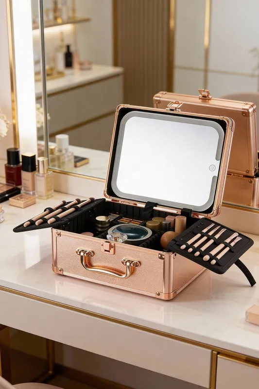 Sheonly Portable Makeup Case with LED Mirror in Rose Gold - Rose Gold - Size: One Size